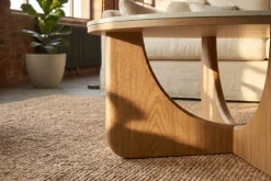 Runder Couchtisch ENSO 80cm weiß Marmor Keramik Eichenholz