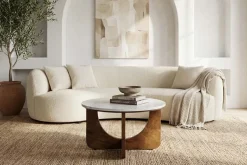 Runder Couchtisch ENSO 60cm weiß Marmor braun massiv Mangoholz