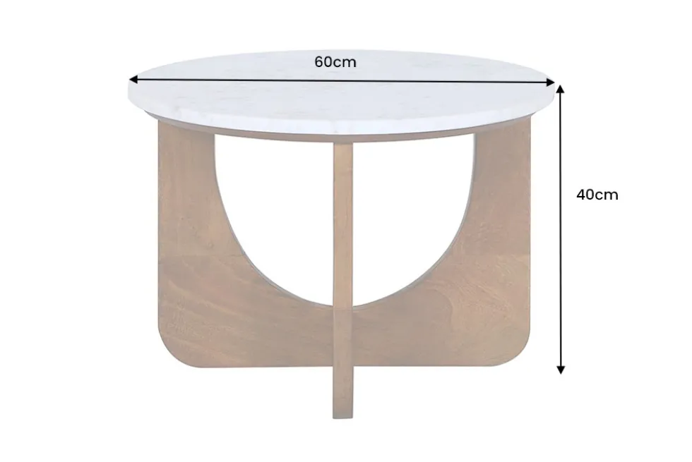 Runder Couchtisch ENSO 60cm weiß Marmor braun massiv Mangoholz