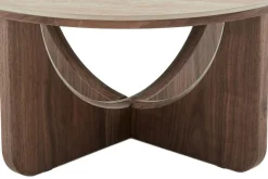 Runder Couchtisch ENSO 80cm champagner greige Travertin Keramik Walnussholz