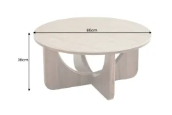 Runder Couchtisch ENSO 80cm champagner greige Travertin Keramik Walnussholz