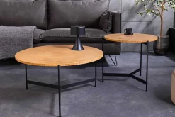 Runder Couchtisch FUSION 70cm Baumscheibe Eiche schwarz Metall Beistelltisch