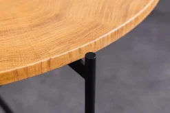 Runder Couchtisch FUSION 70cm Baumscheibe Eiche schwarz Metall Beistelltisch