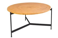Runder Couchtisch FUSION 70cm Baumscheibe Eiche schwarz Metall Beistelltisch