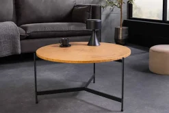Runder Couchtisch FUSION 70cm Baumscheibe Eiche schwarz Metall Beistelltisch