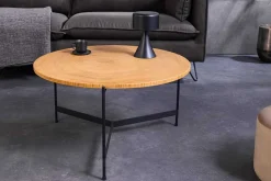 Runder Couchtisch FUSION 70cm Baumscheibe Eiche schwarz Metall Beistelltisch