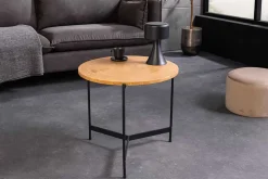 Runder Couchtisch FUSION 50cm Baumscheibe Eiche schwarz Metall Beistelltisch