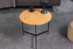 Runder Couchtisch FUSION 50cm Baumscheibe Eiche schwarz Metall Beistelltisch