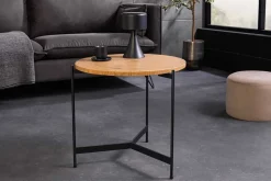 Runder Couchtisch FUSION 50cm Baumscheibe Eiche schwarz Metall Beistelltisch