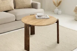 Runder Couchtisch GATSBY 70cm braun Mangoholz mit echtem Travertin