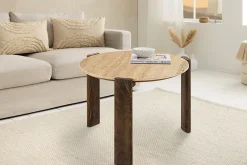 Runder Couchtisch GATSBY 70cm braun Mangoholz mit echtem Travertin