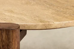 Runder Couchtisch GATSBY 70cm braun Mangoholz mit echtem Travertin
