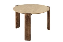 Runder Couchtisch GATSBY 70cm braun Mangoholz mit echtem Travertin