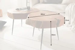 Runder Couchtisch GOA 60cm Akazie Massivholz Baumstamm schwarze Metallbeine