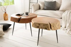 Runder Couchtisch GOA 60cm Akazie Massivholz Baumstamm schwarze Metallbeine