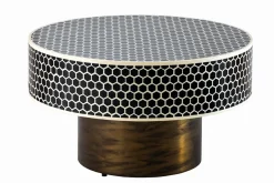 Runder Couchtisch HARMONY NATURE 60cm schwarz weiß gold mit Mosaik