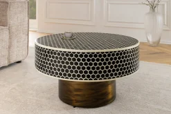 Runder Couchtisch HARMONY NATURE 60cm schwarz weiß gold mit Mosaik