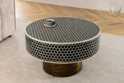Runder Couchtisch HARMONY NATURE 60cm schwarz weiß gold mit Mosaik