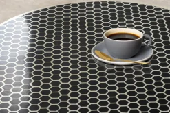 Runder Couchtisch HARMONY NATURE 60cm schwarz weiß gold mit Mosaik
