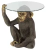 Runder Couchtisch KING APE 65cm schwarz gold Glas Affenfigur handmade