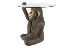 Runder Couchtisch KING APE 65cm schwarz gold Glas Affenfigur handmade