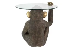 Runder Couchtisch KING APE 65cm schwarz gold Glas Affenfigur handmade