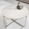Runder Couchtisch NOBLE 65cm weiß Marmor abnehmbare Tischplatte klappbar silber Metall