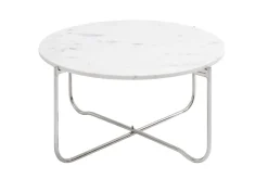 Runder Couchtisch NOBLE 65cm weiß Marmor abnehmbare Tischplatte klappbar silber Metall
