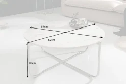 Runder Couchtisch NOBLE 65cm weiß Marmor abnehmbare Tischplatte klappbar silber Metall