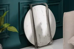 Runder Couchtisch NOBLE 65cm weiß Marmor abnehmbare Tischplatte klappbar silber Metall