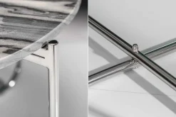 Runder Couchtisch NOBLE 65cm grau Marmor abnehmbare Tischplatte klappbar silber Metall