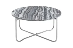Runder Couchtisch NOBLE 65cm grau Marmor abnehmbare Tischplatte klappbar silber Metall