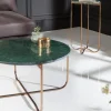 Runder Couchtisch NOBLE 65cm grün Marmor abnehmbare Tischplatte klappbar gold Metall