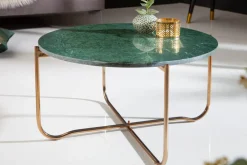 Runder Couchtisch NOBLE 65cm grün Marmor abnehmbare Tischplatte klappbar gold Metall