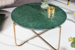 Runder Couchtisch NOBLE 65cm grün Marmor abnehmbare Tischplatte klappbar gold Metall