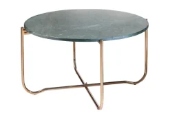 Runder Couchtisch NOBLE 65cm grün Marmor abnehmbare Tischplatte klappbar gold Metall