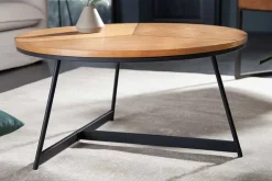Runder Couchtisch OAK ELEGANCE 80cm Eiche Holz-Design schwarzes Metallgestell