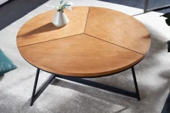 Runder Couchtisch OAK ELEGANCE 80cm Eiche Holz-Design schwarzes Metallgestell