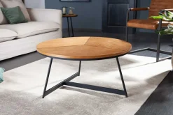 Runder Couchtisch OAK ELEGANCE 80cm Eiche Holz-Design schwarzes Metallgestell