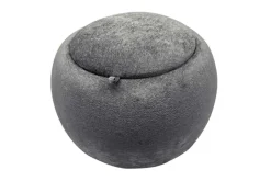Runder Couchtisch ORBIT 50cm grau Bouclé Hocker mit Tablett und Stauraum
