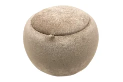 Runder Couchtisch ORBIT 50cm champagner-greige Bouclé Hocker mit Tablett und Stauraum