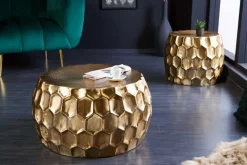 Runder Couchtisch ORGANIC ORIENT 70cm gold Metall Hammerschlag handmade Waben Design