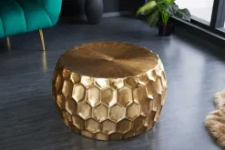 Runder Couchtisch ORGANIC ORIENT 70cm gold Metall Hammerschlag handmade Waben Design