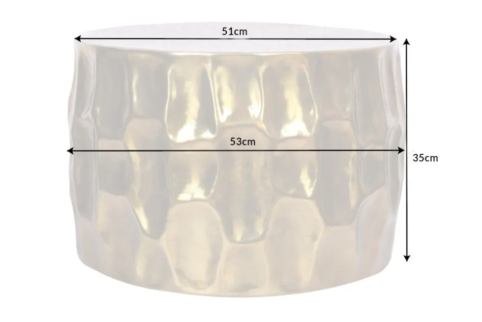 Runder Couchtisch ORGANIC ORIENT 55cm gold Metall Hammerschlag 3D-Design handmade