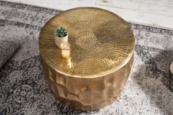 Runder Couchtisch ORGANIC ORIENT 55cm gold Metall Hammerschlag 3D-Design handmade