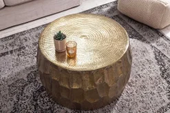 Runder Couchtisch ORGANIC ORIENT 70cm gold Metall Hammerschlag 3D-Design handmade