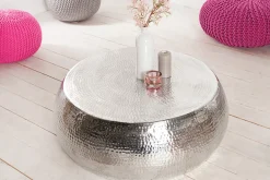 Runder Couchtisch ORIENT 80cm silber Metall Aluminium Hammerschlag Design handmade