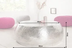 Runder Couchtisch ORIENT 80cm silber Metall Aluminium Hammerschlag Design handmade