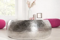 Runder Couchtisch ORIENT 80cm silber Metall Aluminium Hammerschlag Design handmade