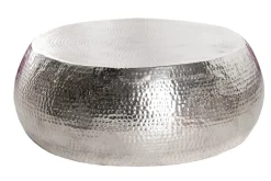 Runder Couchtisch ORIENT 80cm silber Metall Aluminium Hammerschlag Design handmade